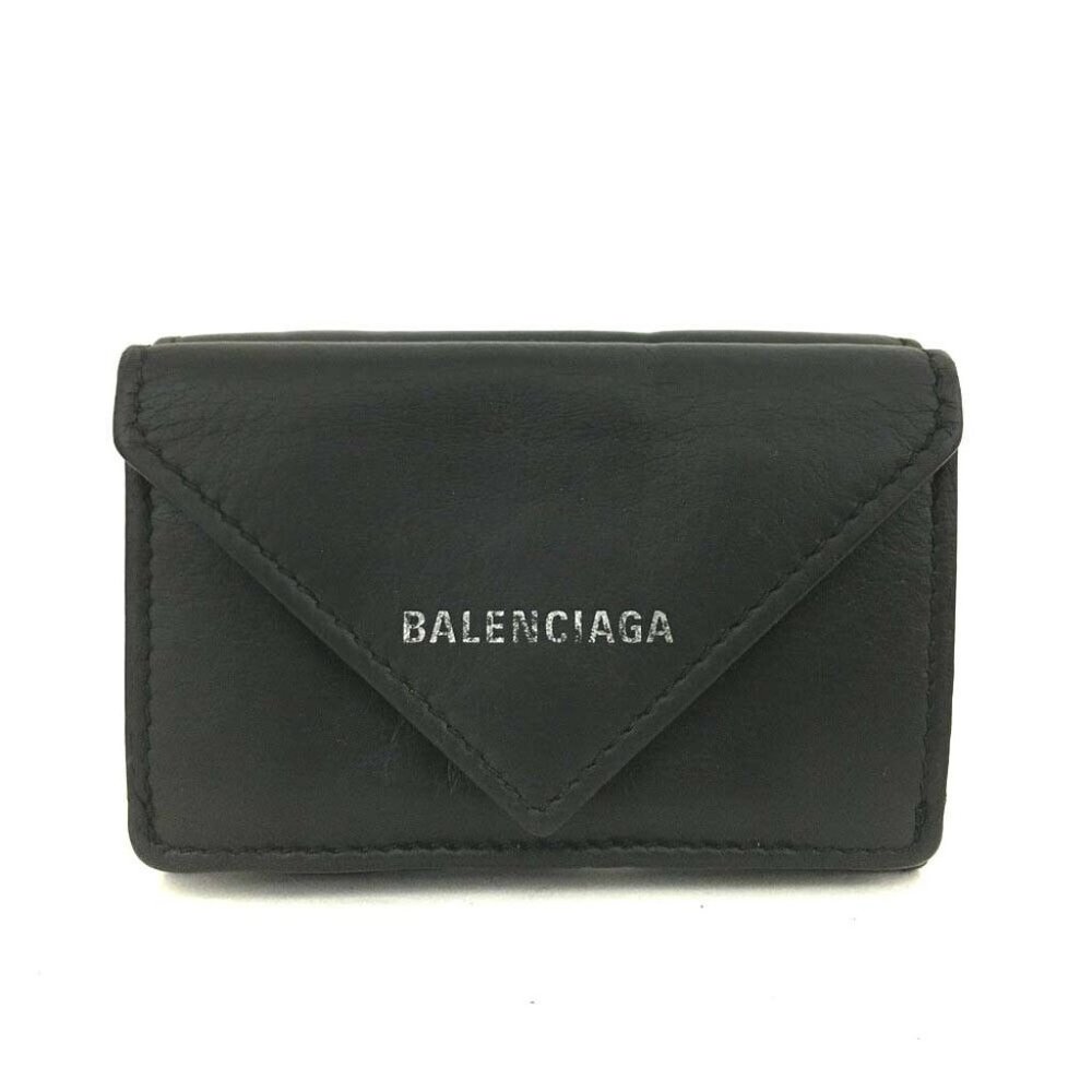 656076G V Balenciaga Wallet Cash Mini Paper Compact Black Leather